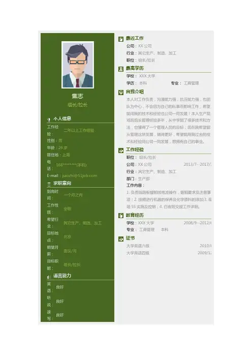 组长个人简历求职简历