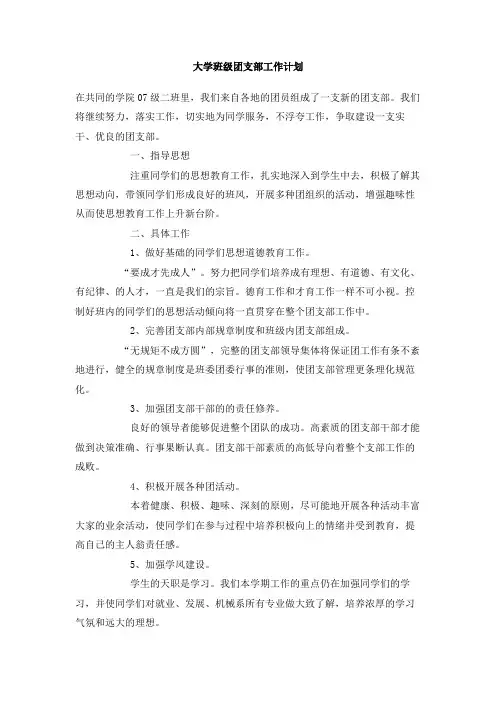 大学班级团支部工作计划