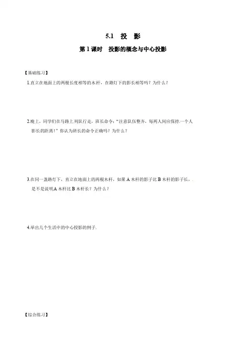 北师大版九年级上册数学      第1课时  投影的概念与中心投影(2)