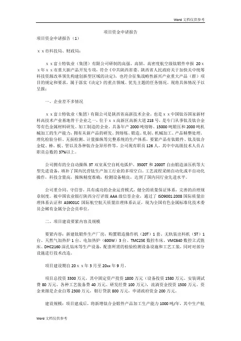 项目资金申请报告