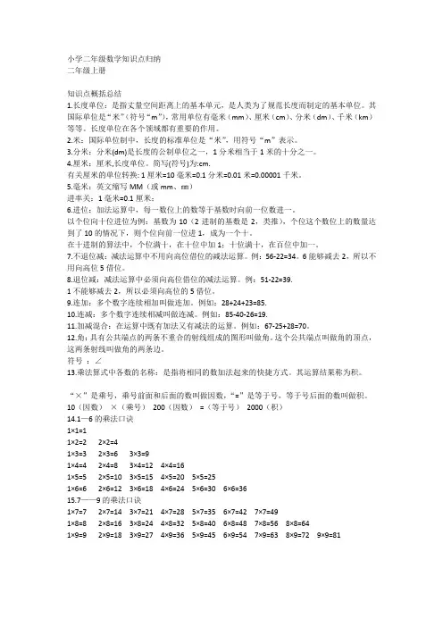 小学二年级数学知识点