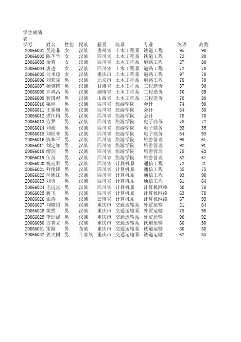 EXCEL作业素材