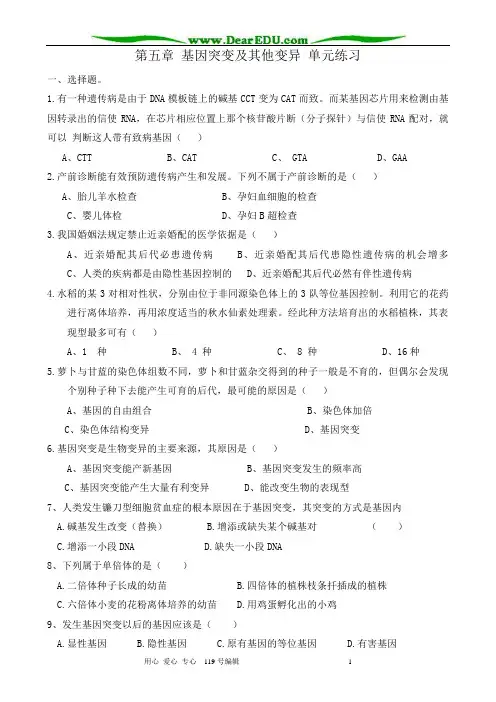 高中生物第五章 基因突变及其他变异 单元练习 新课标 人教版 必修2