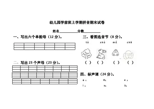 幼儿园学前班上学期拼音期末试卷.