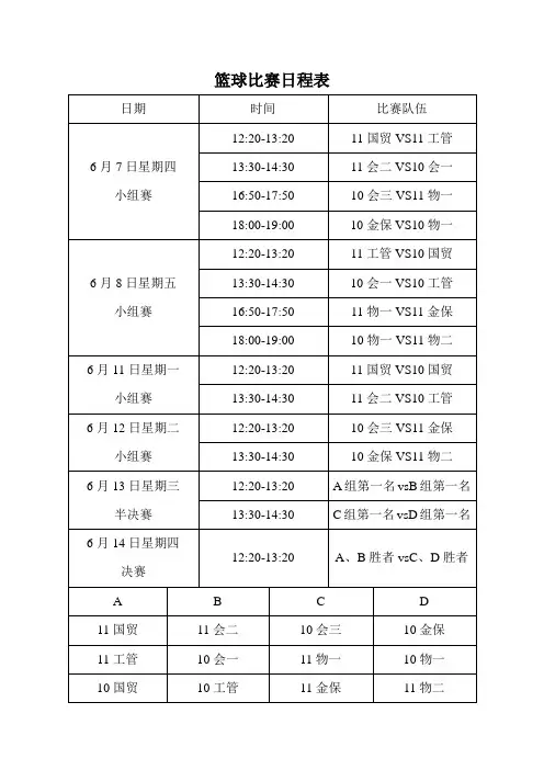 篮球比赛日程