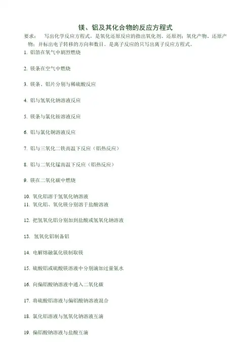 镁铝及其化合物的化学反应方程式