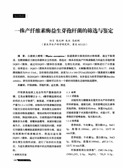 一株产纤维素酶益生芽孢杆菌的筛选与鉴定