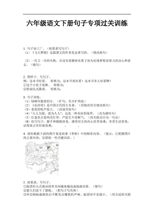 六年级语文下册试题 - 句子专项过关训练 无答案 部编版