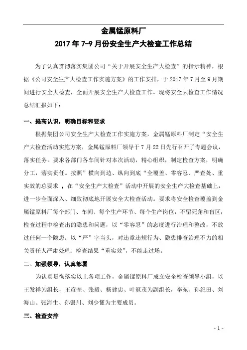 安全生产大检查工作总结 3