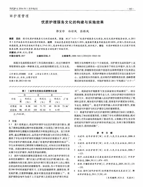优质护理服务文化的构建与实施效果