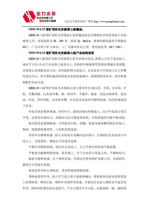 长沙宏力水泵厂MD6-50×10型矿用卧式多级离心泵