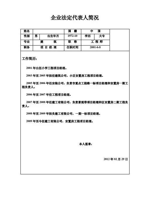企业法定代表人简况