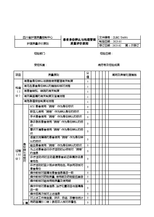 四川省护理质量管理评价标准