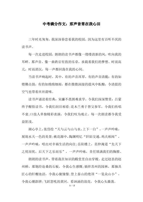 中考满分作文：那声音常在我心田