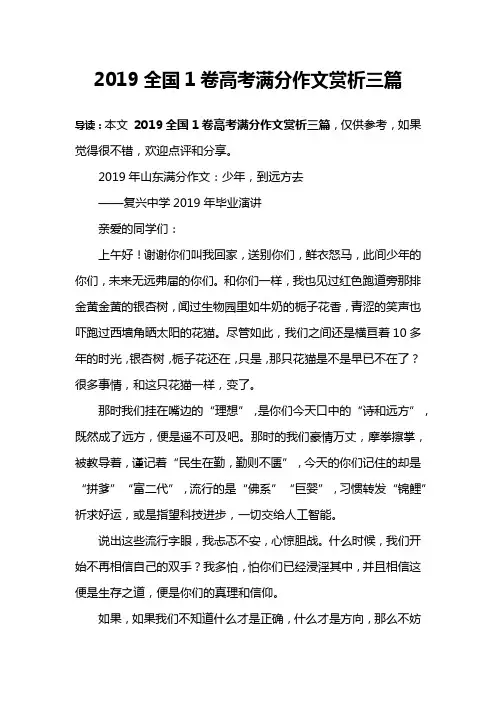 2019全国1卷高考满分作文赏析三篇