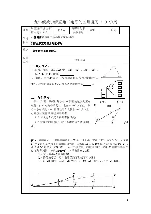 九年级人教版解直角三角形的应用复习(1)