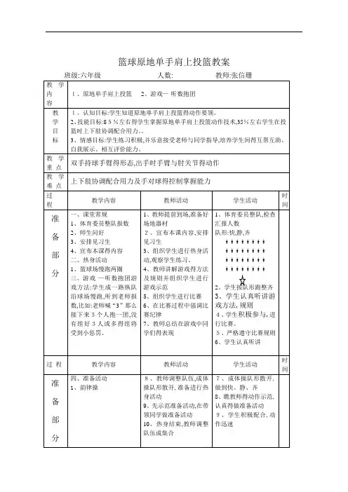 篮球原地单手肩上投篮教案课件