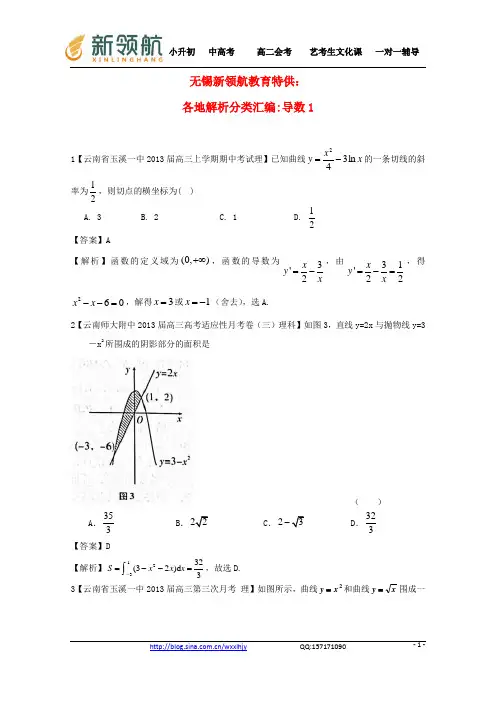 无锡新领航教育特供：【2013备考】高考数学各地名校试题解析分类汇编(一)3 导数1 理