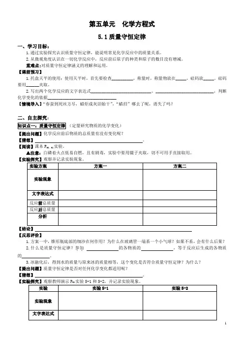 D5.1质量守恒定律【丰田初中导学案】