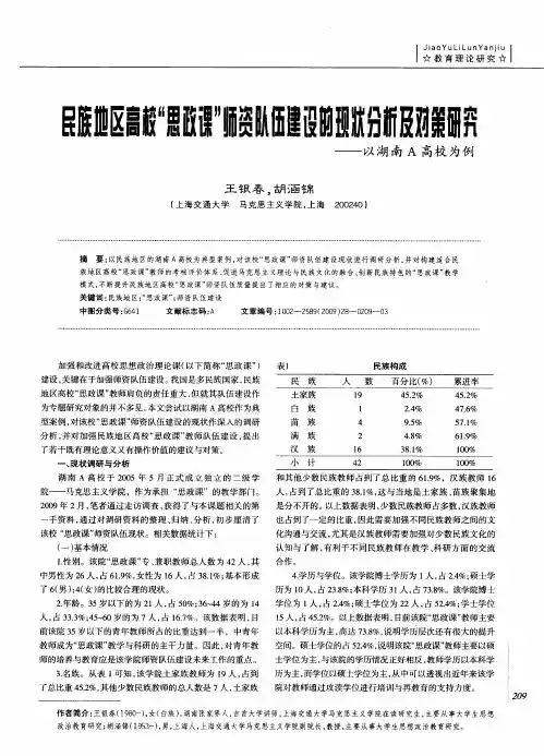 民族地区高校“思政课”师资队伍建设的现状分析及对策研究——以湖南A高校为例