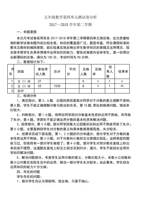 第四单元试卷分析