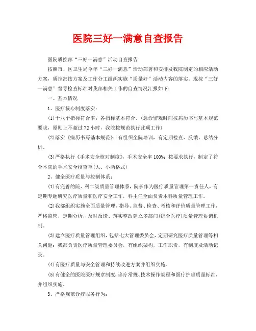 医院三好一满意自查报告