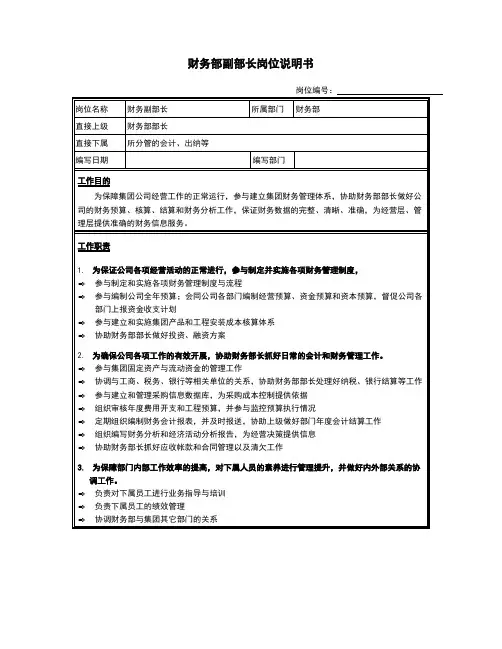 财务部副部长岗位说明书