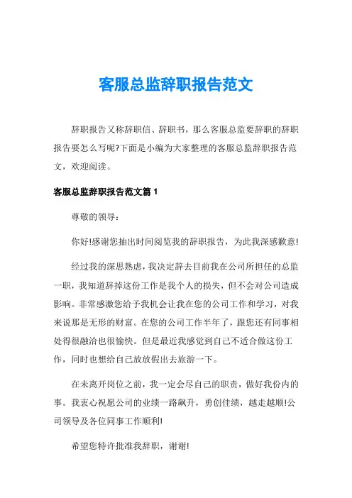 客服总监辞职报告范文