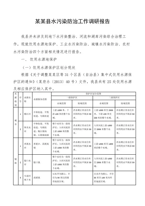 某某县水污染防治工作调研报告