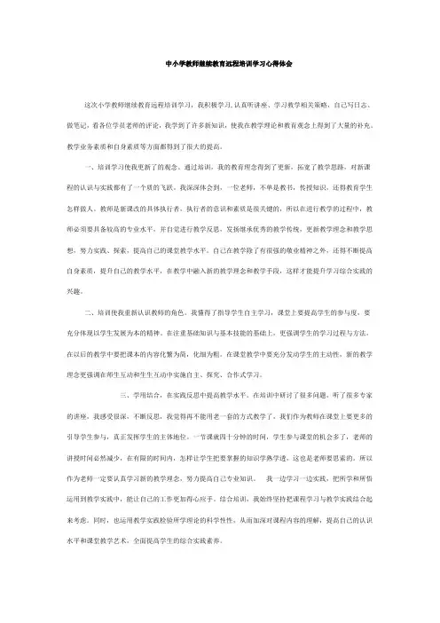 中小学教师继续教育远程培训学习心得体会