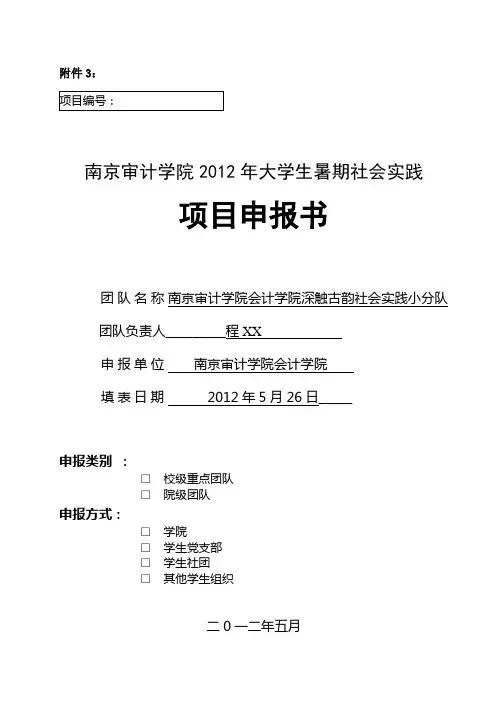 暑期社会实践项目申报书 关于南京古文化