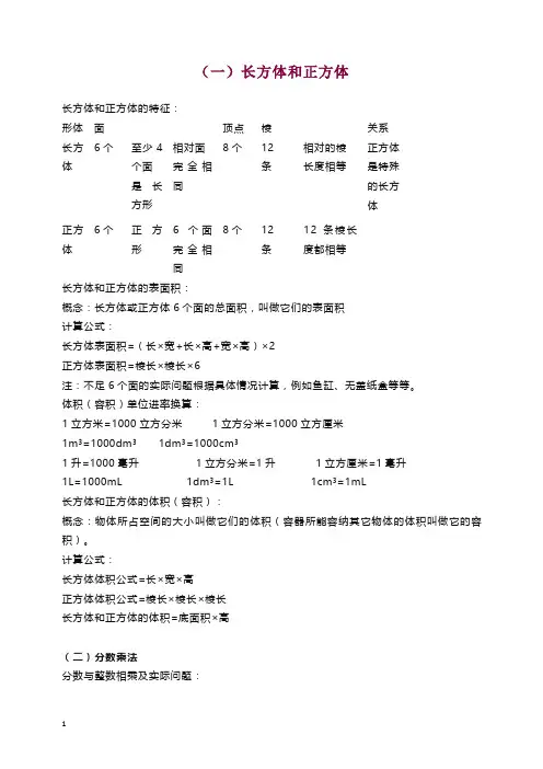 苏教版小学数学六年级上册-知识归纳【精编】.docx