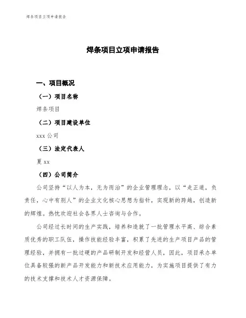 焊条项目立项申请报告