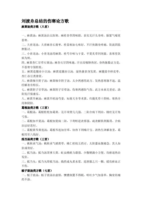 刘渡舟总结的伤寒论方歌