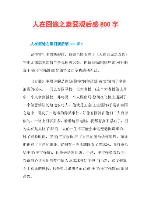 人在囧途之泰囧观后感800字