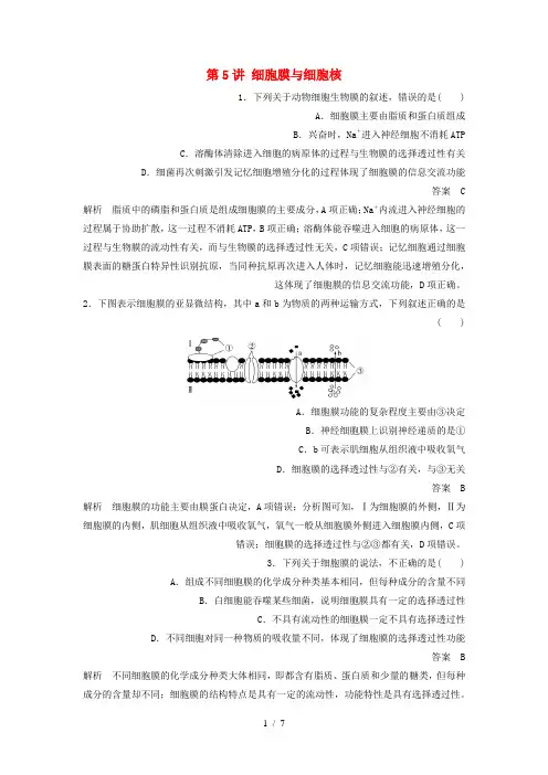 新高考生物一轮复习第二单元细胞的结构与细胞内外的物质交换第5讲细胞膜与细胞核练习(含解析)北师大版