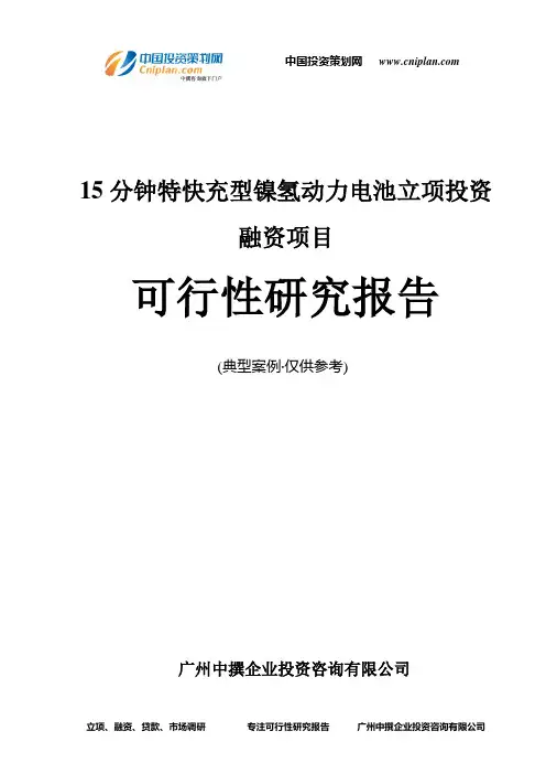 15分钟特快充型镍氢动力电池融资投资立项项目可行性研究报告(中撰咨询)