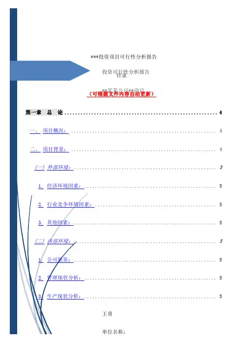 企业投资项目可行性分析报告