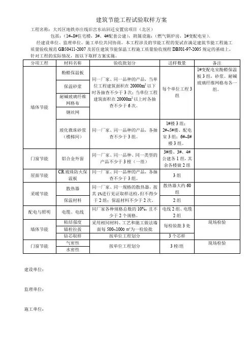 建筑节能工程试验取样计划