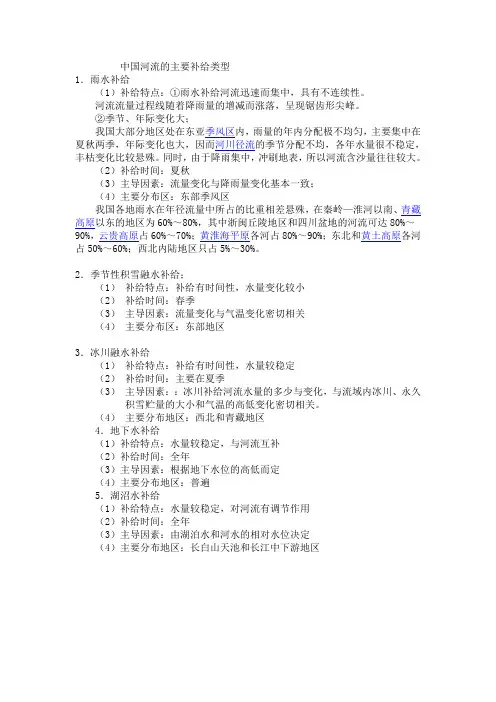 中国河流的主要补给类型1
