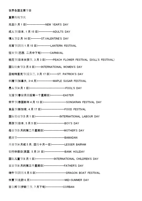世界各国主要节日