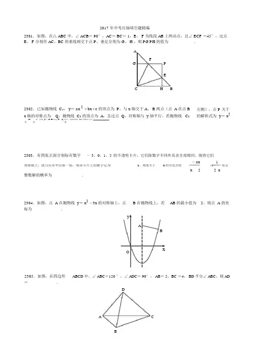 (完整word版)中考数学填空题压轴题精选.doc