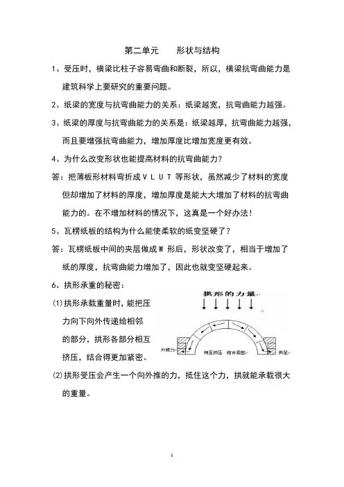 教科版六年级科学上册第二单元重点  形状与结构