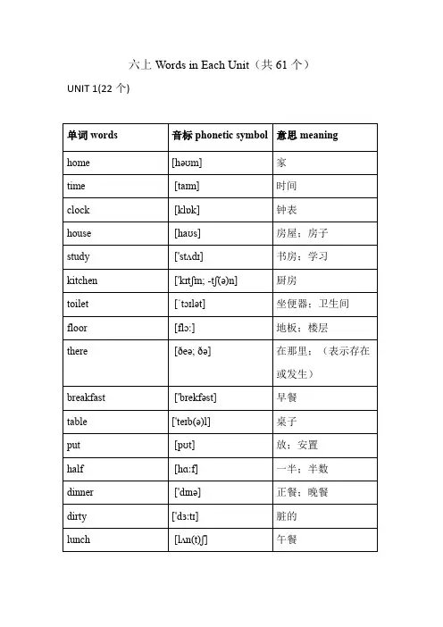 冀教版英语六年级上册单词带音标