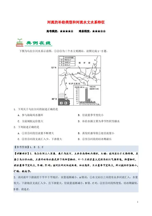 (精编)2020年高考地理一轮复习专题河流的补给类型和河流水文水系特征每日一题