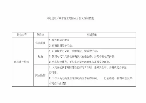 风电场叶片维修作业危险点分析及控制措施