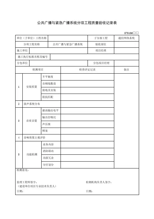 公共广播与紧急广播系统分项工程质量验收记录表