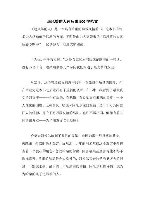 追风筝的人读后感500字范文