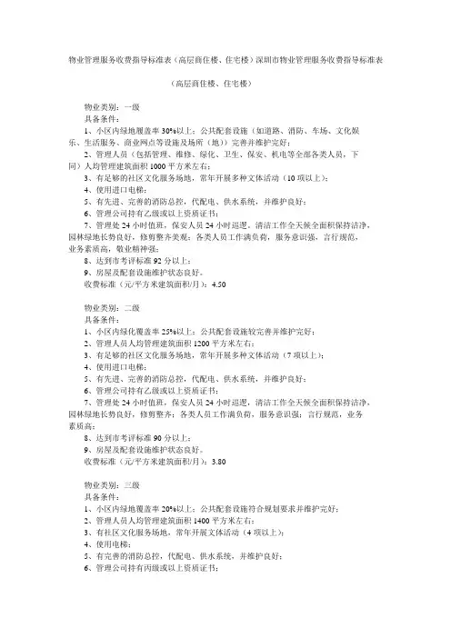 物业管理服务收费指导标准表