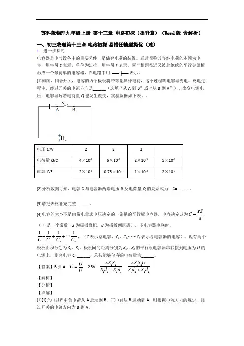 苏科版物理九年级上册 第十三章 电路初探(提升篇)(Word版 含解析)